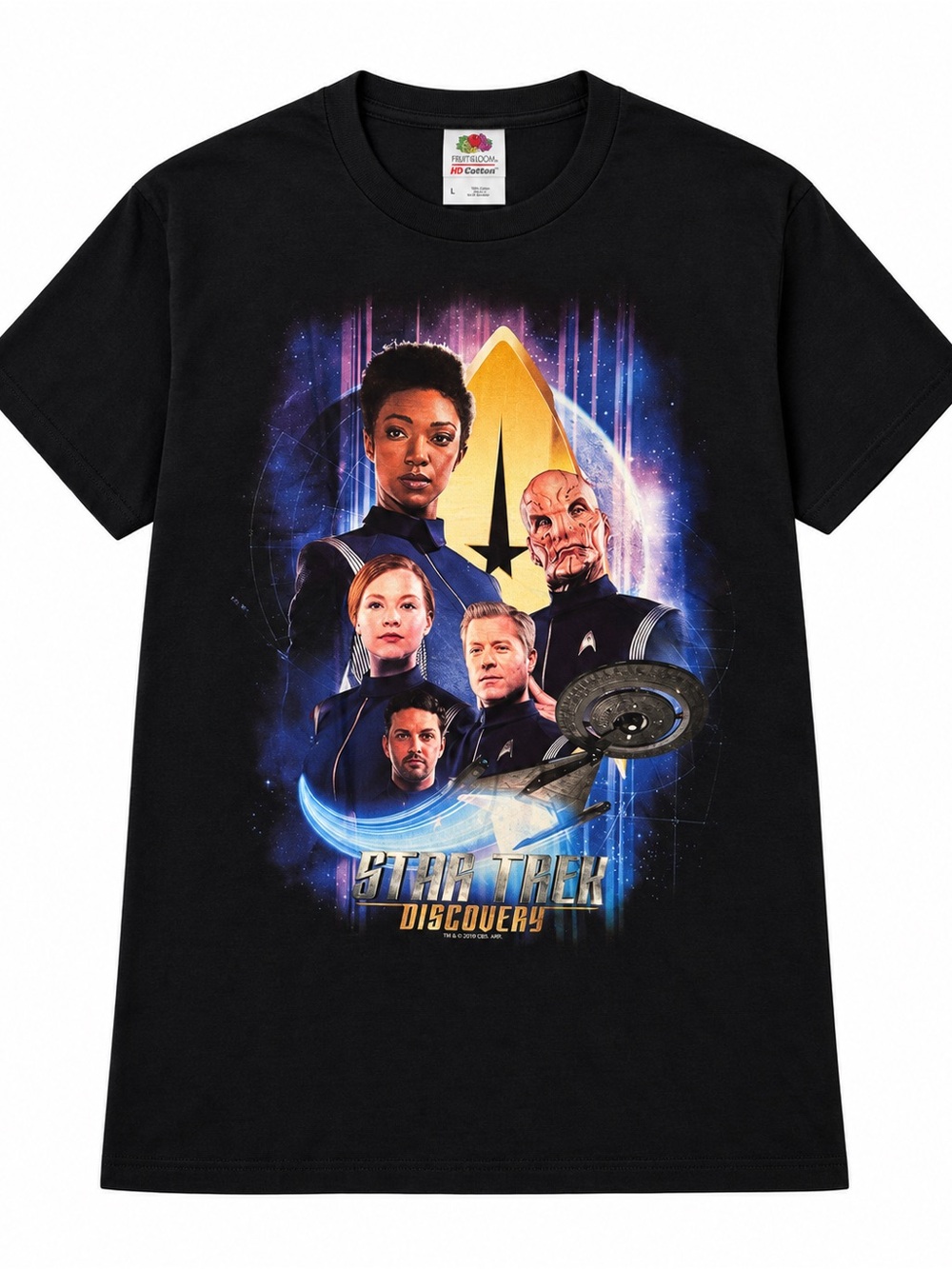 Star Trek Discovery Cast Men’s Black Graphic T-Shirt L XL Fruit of the Loom